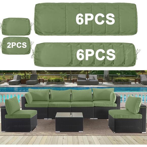 14-Piece Patio Cushion Outdoor Covers with Zipper - for 7 Pieces 6 Seater Sofa - Picture 2 of 8
